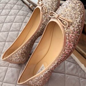 Jimmy Choo Sparkling Gold and Pink Loafers